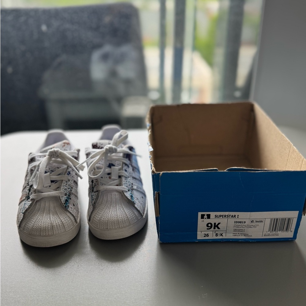 Adidas White and Blue Sneakers Iconic Shell Toe Design